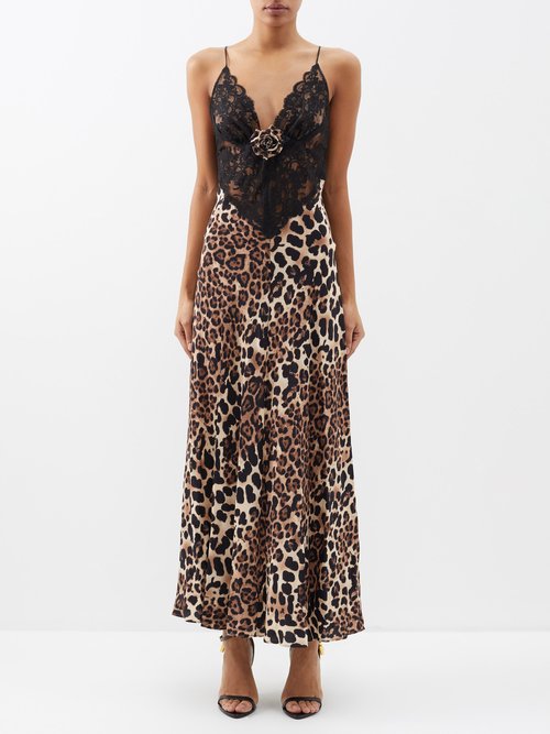 Rodarte - Lace-panelled Leopard-print Silk Dress - Womens - Leopard