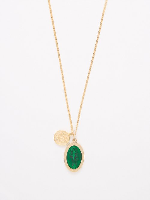 Miansai Fortuna 14kt Gold-vermeil Necklace In Dark Green