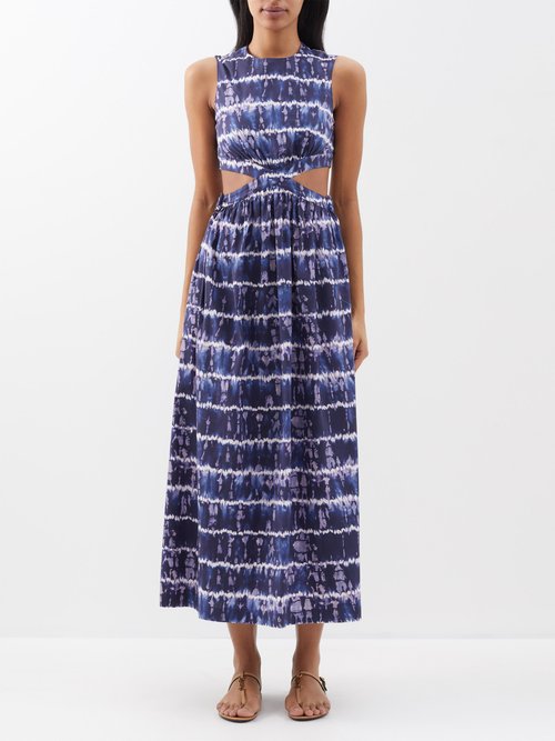 Altuzarra - Ashima Shibori-print Cutout Cotton-blend Dress - Womens - Blue Multi