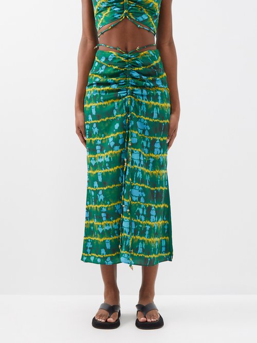 Altuzarra - Safia Ruched Shibori-print Jersey Skirt - Womens - Green Multi