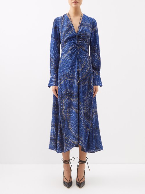 Altuzarra - Mila Spot-print Silk Midi Dress - Womens - Blue Multi