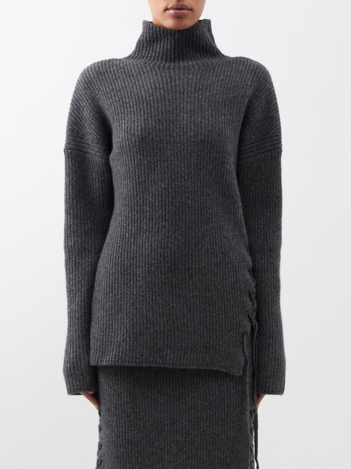 Altuzarra - Oluchi Side-tie Ribbed Merino-blend Sweater - Womens - Dark Grey