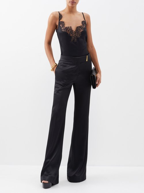 Tom Ford - Fluid Double-faced Satin Wide-leg Trousers - Womens - Black