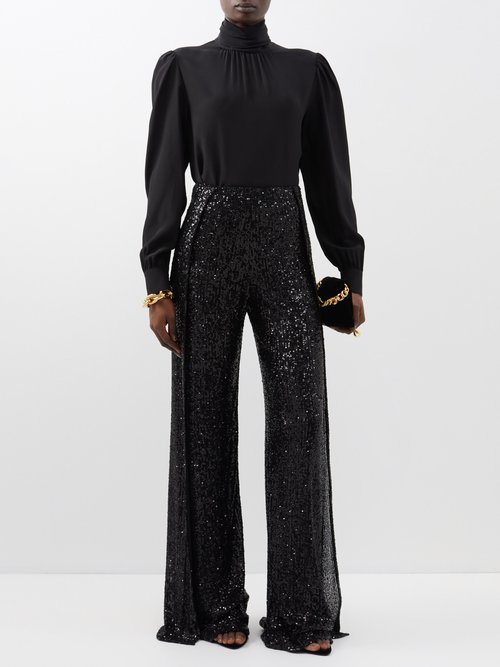 Tom Ford - Sequinned Wide-leg Trousers - Womens - Black