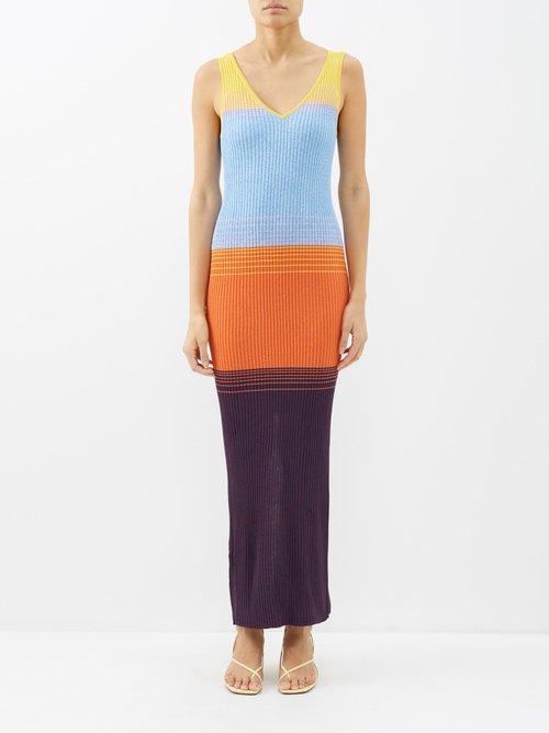 Staud Diana Colour-blocked Knit Midi Dress In Multi