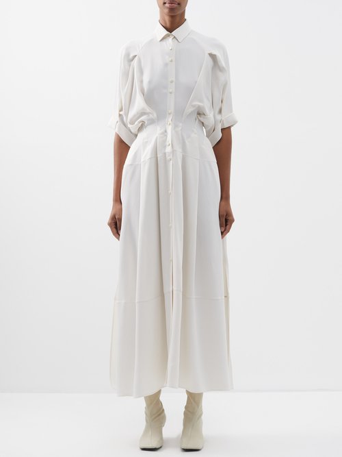 Palmer Harding Precision Pleated Woven Shirt Dress In Ivory