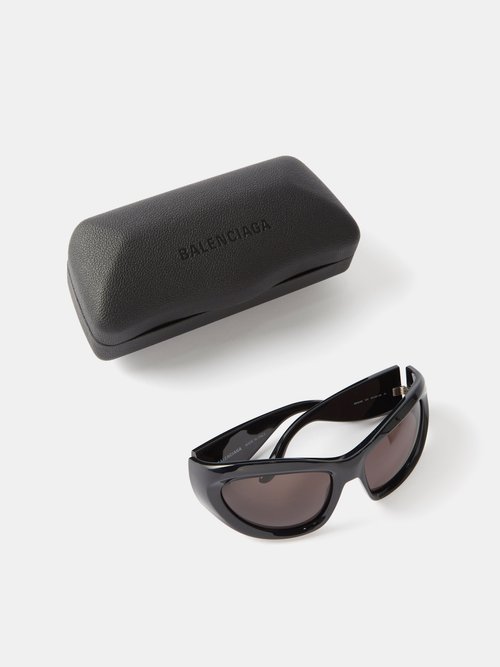 Wrap D-frame Acetate Sunglasses In Black