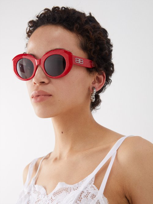 Balenciaga Rive Gauche Round Acetate Sunglasses In Red