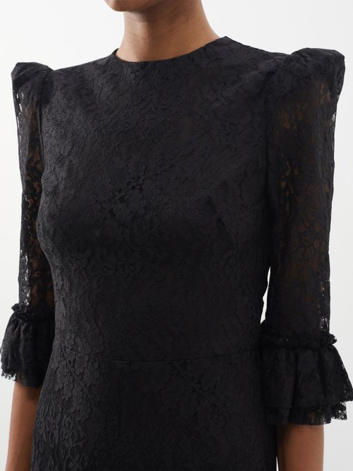 The Vampire's Wife The Falconetti Floral-embroidered Lace Midi Dress In Black