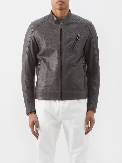 Belstaff - V Racer Leather Jacket - Mens - Dark Grey