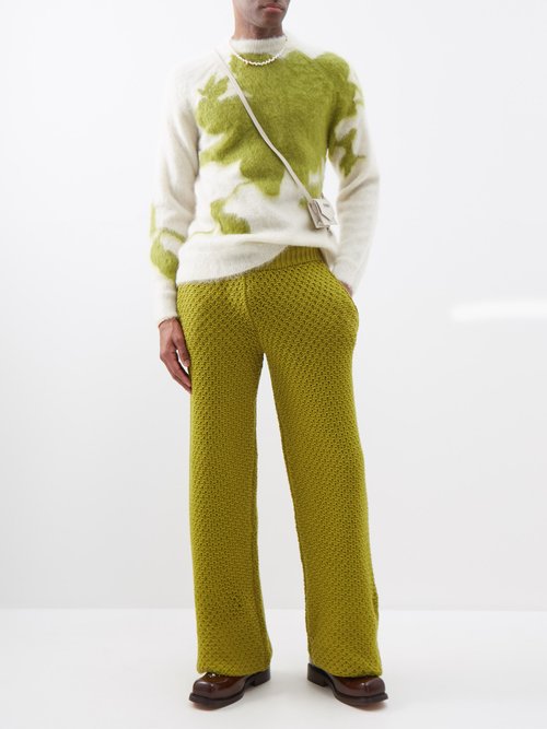 Erdem White Crewneck Sweater In Green Multi