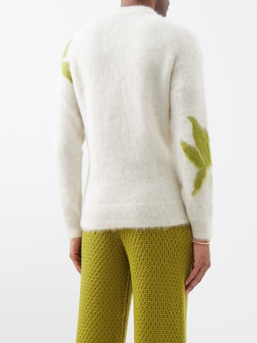 Erdem White Crewneck Sweater In Green Multi