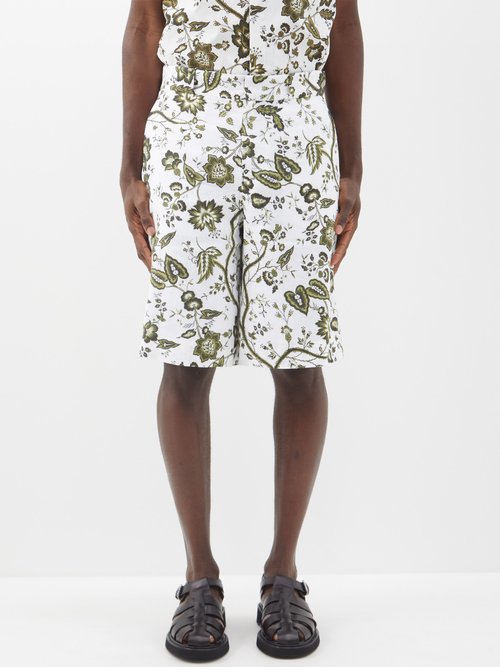 erdem - miles floral-print linen bermuda shorts mens green multi