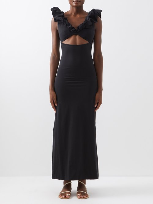 Maygel Coronel - Indica Ruffled Cutout Jersey Dress - Womens - Black