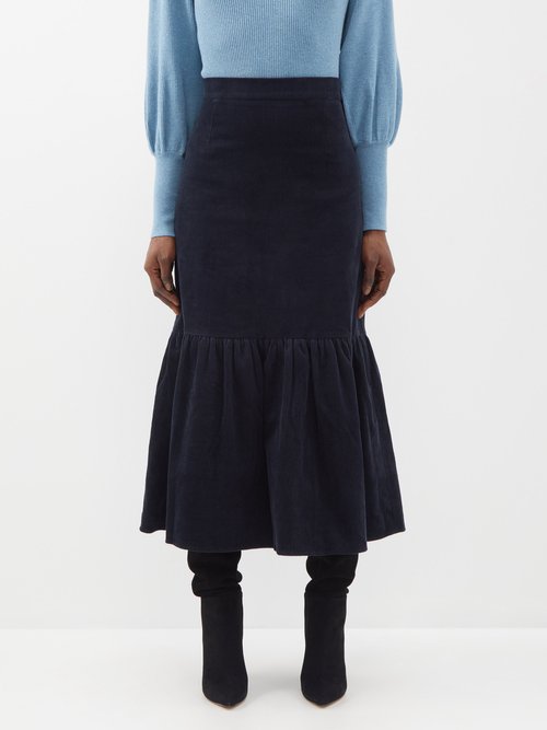 Cefinn The Daphne High-rise Cotton-corduroy Midi Skirt