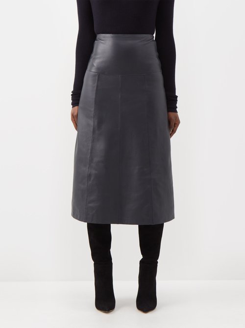 Cefinn Tiana Panelled Leather Midi Skirt