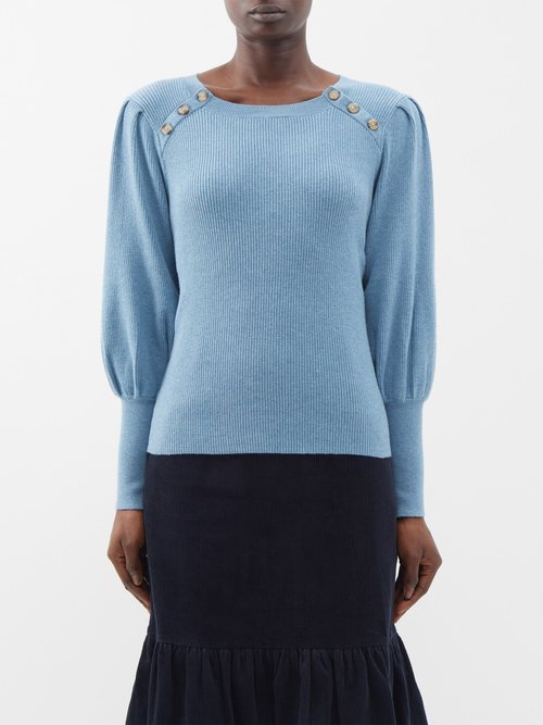 Cefinn The Eva Blouson-sleeve Rib-knit Sweater