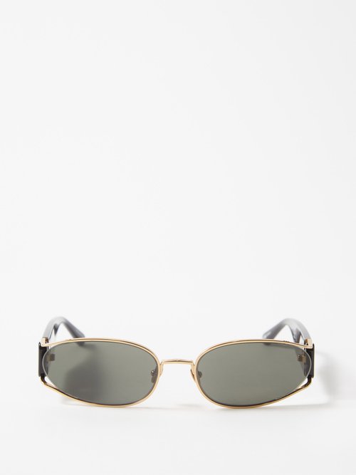Linda Farrow 'shelby' Acetate Oval Frame Grey Lens Sunglasses In Black