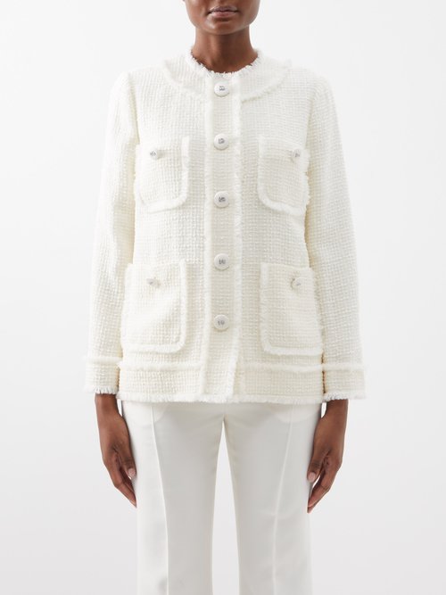 Dolce & Gabbana - Patch-pocket Wool-blend Tweed Jacket - Womens - Cream