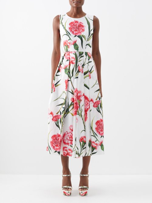 Dolce & Gabbana - Happy Garden Carnation-print Cotton-poplin Midi - Womens - White Print