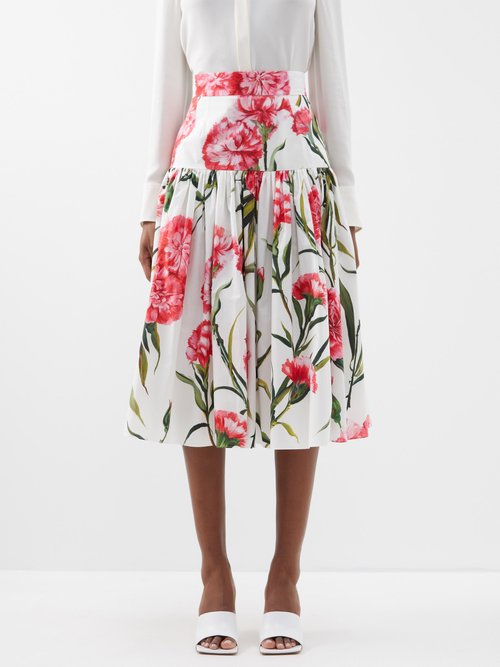 Dolce & Gabbana - Happy Garden Carnation-print Poplin Skirt - Womens - White Print