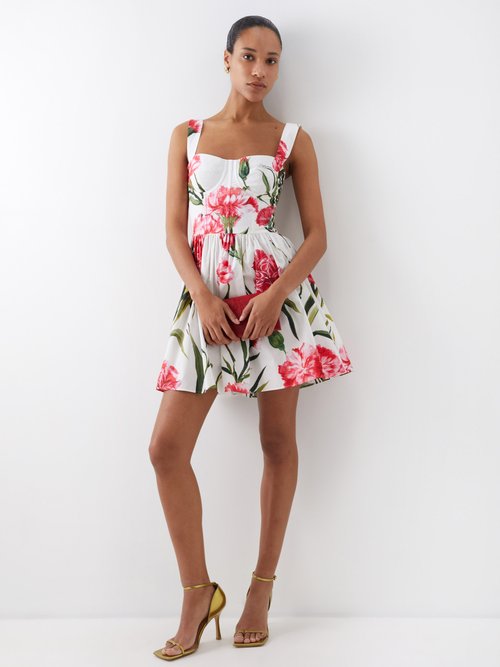 Dolce & Gabbana - Happy Garden Carnation-print Cotton-poplin Dress - Womens - White Print