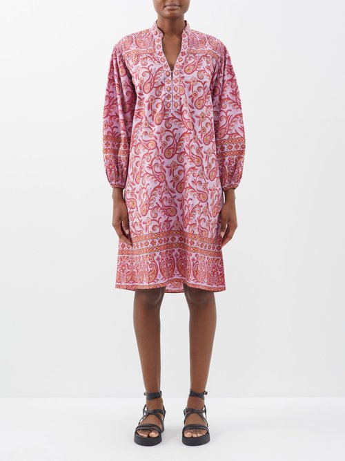 Boteh - Kiki Nazar Block-printed Cotton Dress - Womens - Pink Print