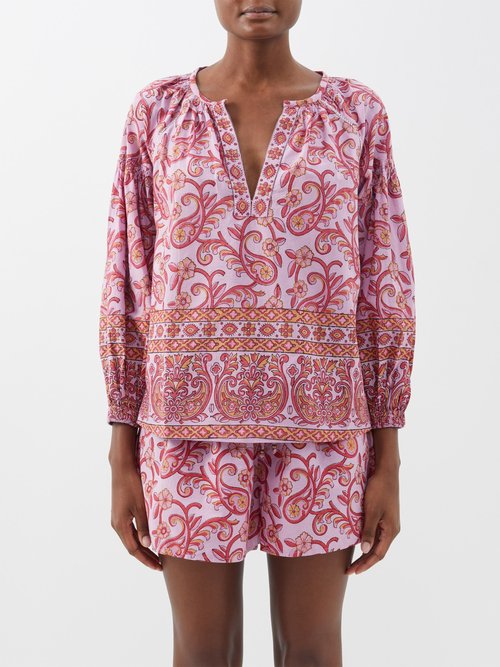 Boteh - Kiki Nazar Paisley-print Cotton Blouse - Womens - Pink Print
