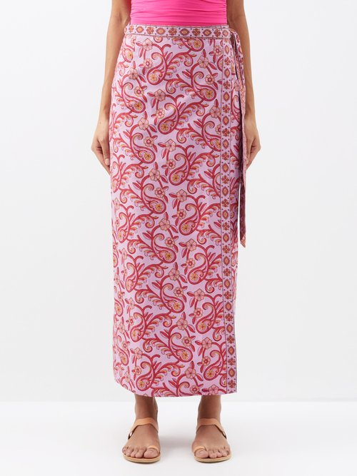 Boteh - Kiki Nazar Printed-cotton Maxi Skirt - Womens - Pink Print