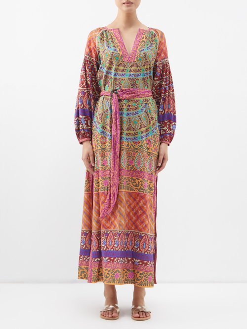 Boteh - Es Canar Patchwork-print Cotton-blend Dress - Womens - Multi