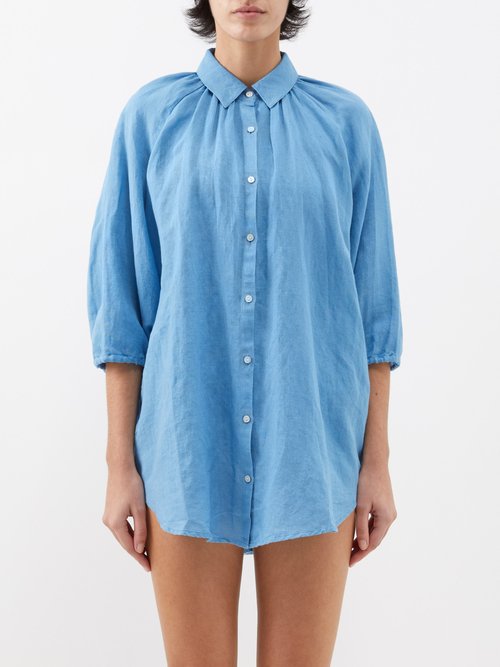 Boteh - La Ponche Cotton-linen Blend Shirt - Womens - Light Blue
