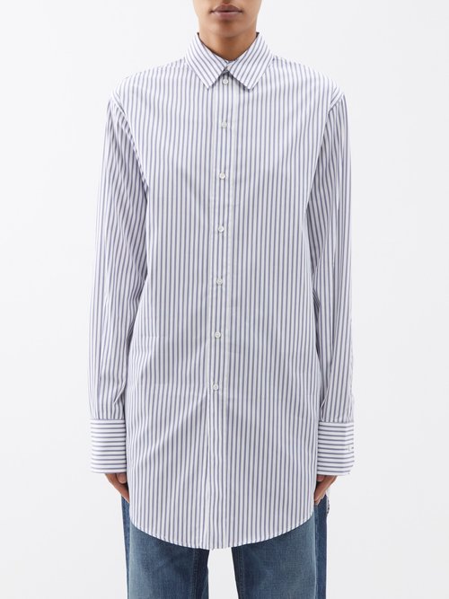 sasuphi - marcella striped longline cotton-poplin shirt womens white blue