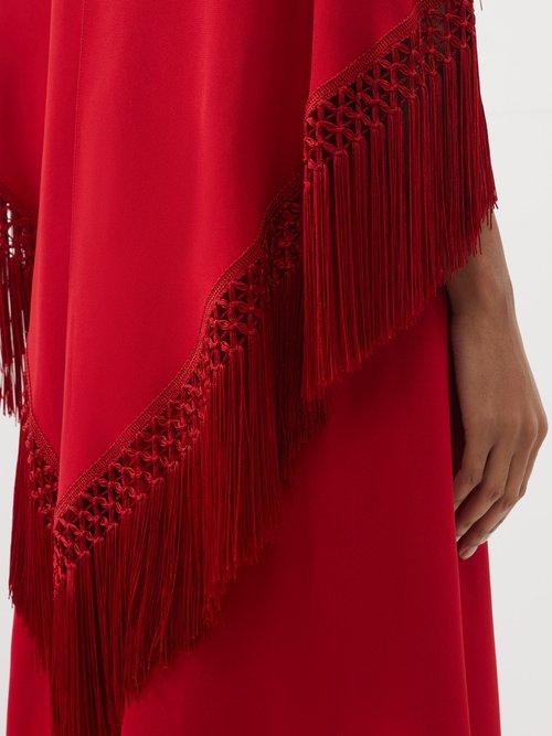ANDREW GN CAPED FRINGE-TRIM CADY-CREPE GOWN 