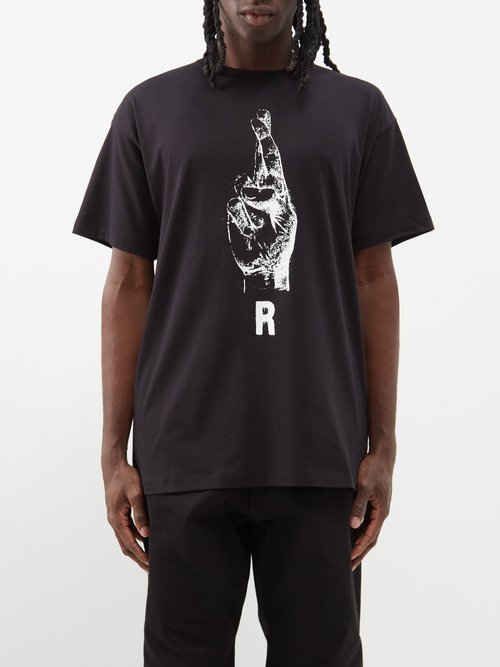 Raf Simons - Oversized Hand-print Cotton-jersey T-shirt - Mens - Black White