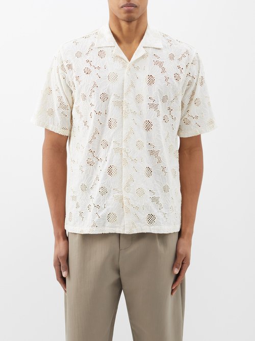 Sunflower Cayo Ss Shirt Off White Shirt With Floral Embroidery Pattern - Cayo