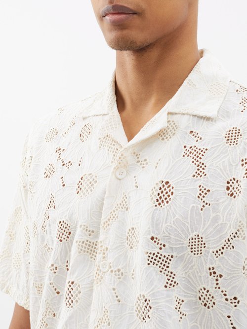 Sunflower Cayo Floral Broderie-anglaise Cotton Shirt In White
