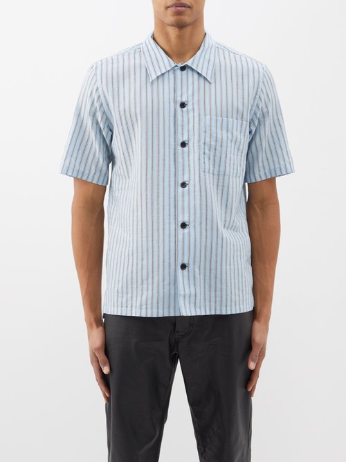 sunflower - spacey striped cotton-blend shirt mens light blue