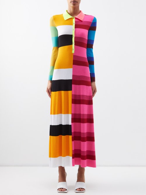 Christopher John Rogers Colour-block Ribbed Wool Polo Dress