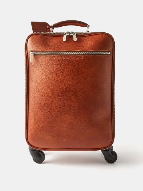 Brunello Cucinelli Leather Carry-on Suitcase In Brown