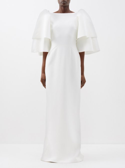 Roksanda Akilah Tiered-sleeve Back-slit Gown In Ivory