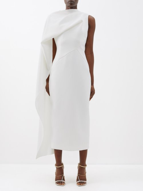 Roksanda Edith Cape-effect Crepe Midi Dress In Ivory