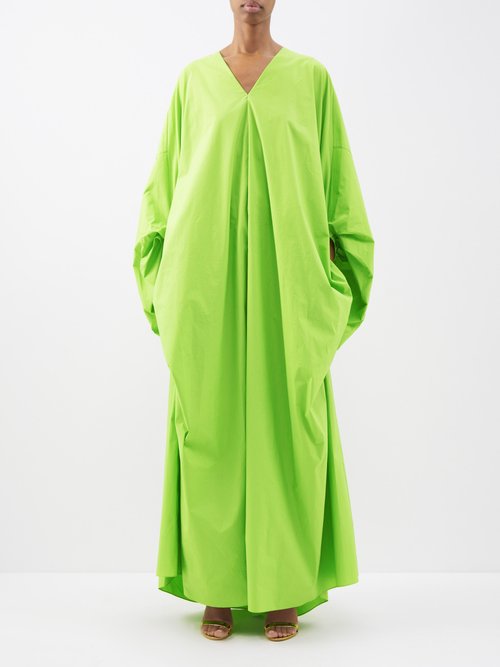 Roksanda Violeta V-neck Balloon-sleeve Cotton Dress In Lime