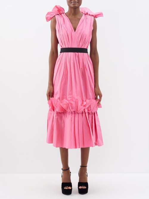 Roksanda - Eniola Ruffled-shoulder Gathered Taffeta Dress - Womens - Bright Pink