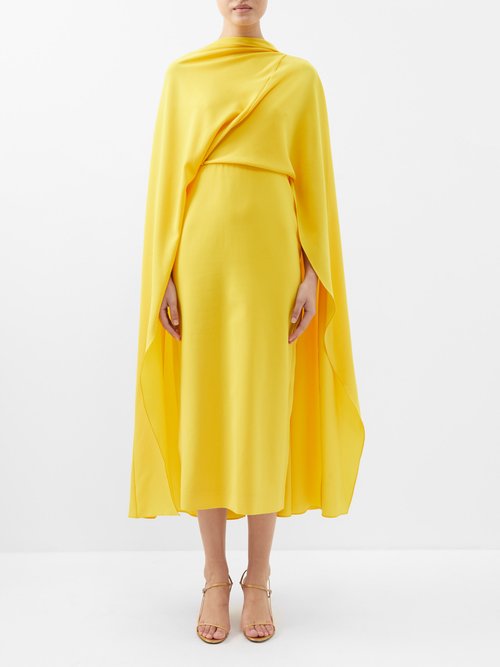 Roksanda - Draped Cape Crepe Dress - Womens - Yellow