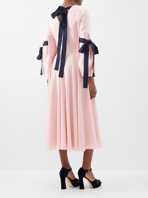 Roksanda - Bow-sleeve Pleated Crepe Midi Dress - Womens - Pale Pink