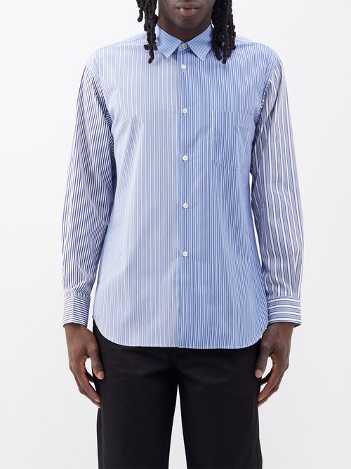 Comme Des Garçons Shirt - Patchwork Striped Cotton-poplin Shirt - Mens - Blue White