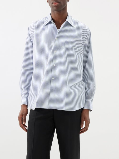 Comme Des Garçons Shirt - Point-collar Striped Cotton-poplin Shirt - Mens - Blue Stripe