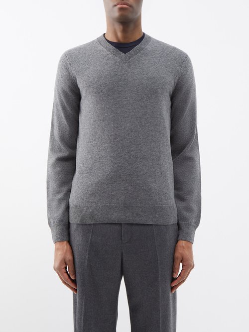 Comme Des Garçons Shirt - V-neck Wool Sweater - Mens - Grey