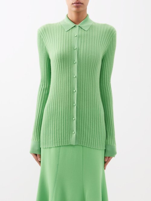 Gabriela Hearst Cavalieri Ribbed Cashmere-blend Cardigan In Bright Green
