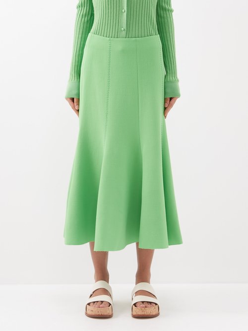 Gabriela Hearst - Amy Fluted-hem Wool Midi Skirt - Womens - Bright Green